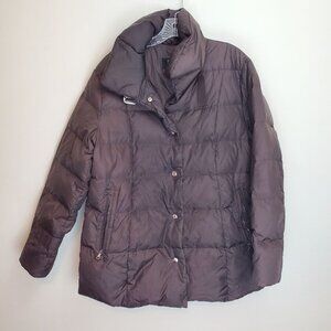 Bogner chocolate brown down filled quilted puffer coat